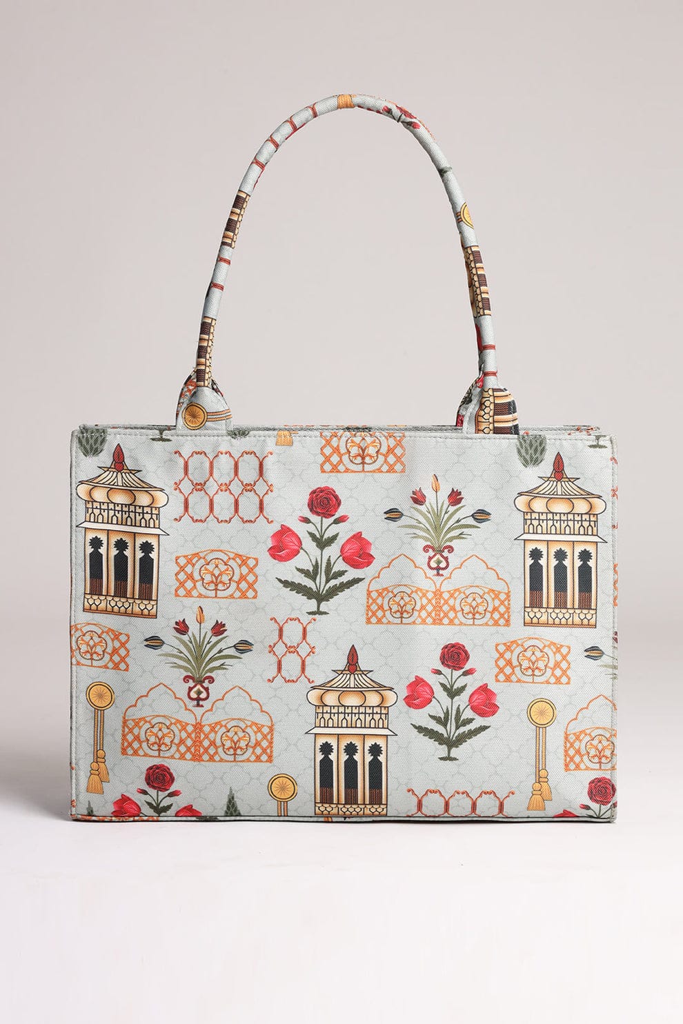 Printed Women’s Tote Bag – Elegant Floral & Architectural Design | Large Shoulder Handbag