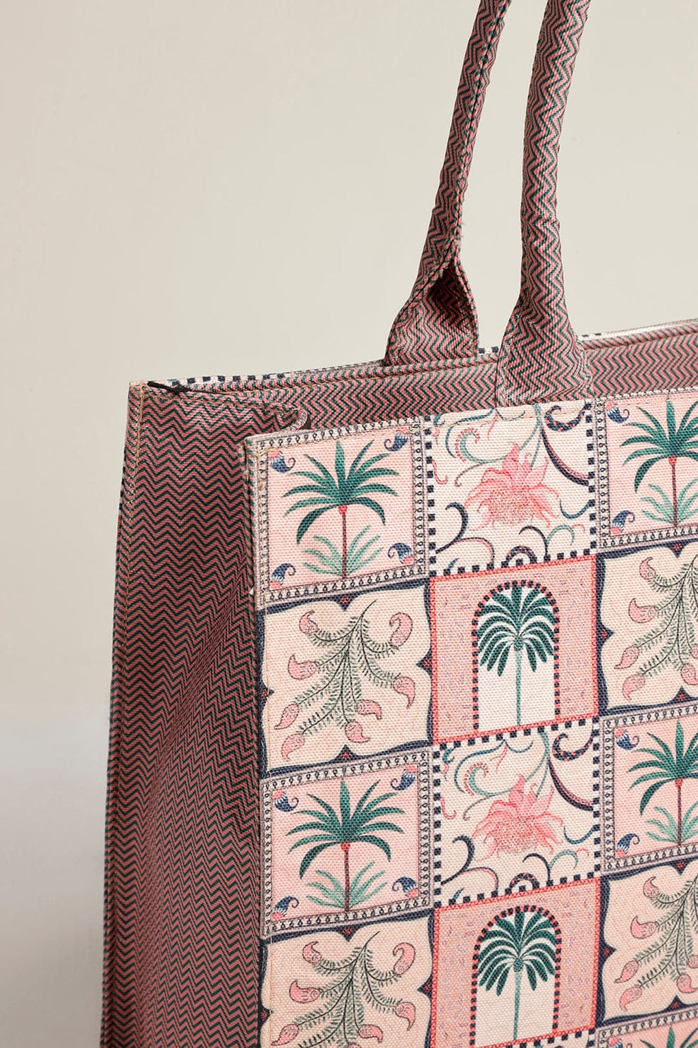 Pastel Pink & Sage Green Arch Motif Canvas Tote Bag