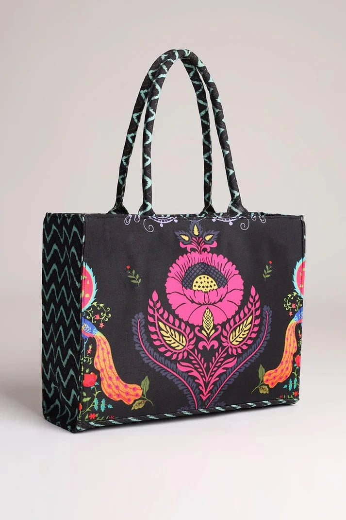 Black Floral Printed Tote Bag for Women – Stylish Everyday Handbag