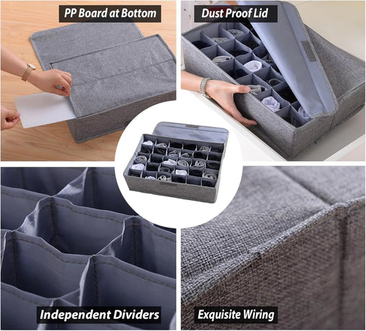24-Pockets Sock & Underwear Drawer Organizer | Foldable Storage Box