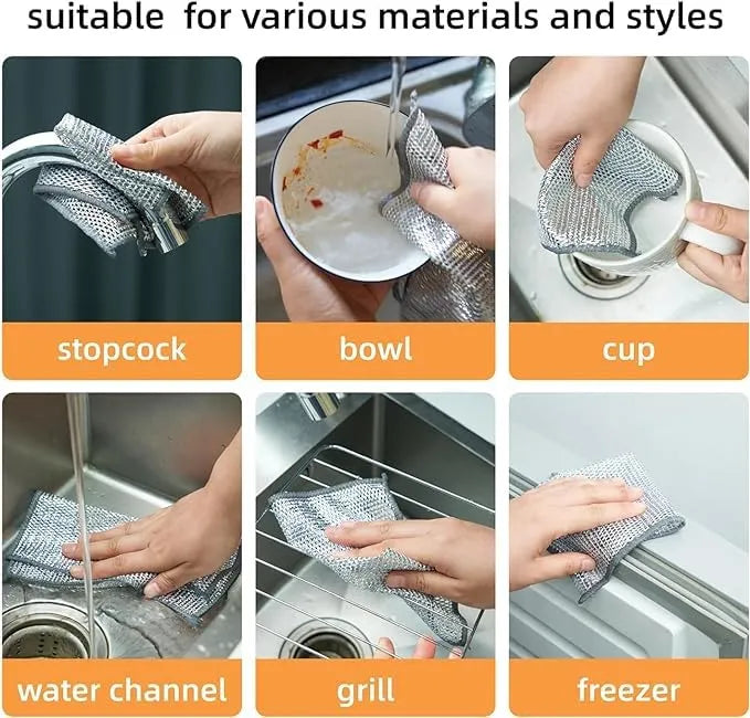 Pack of 10 Stainless Steel Mesh Dishwashing Scrubbers