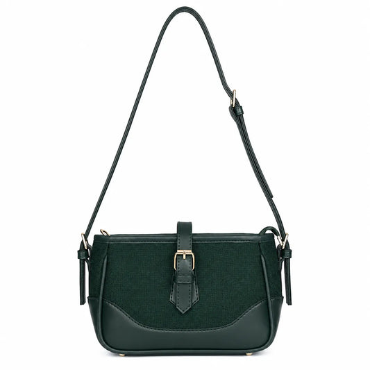 Women's Dark Green Canvas Leather Shoulder & Crossbody Bag