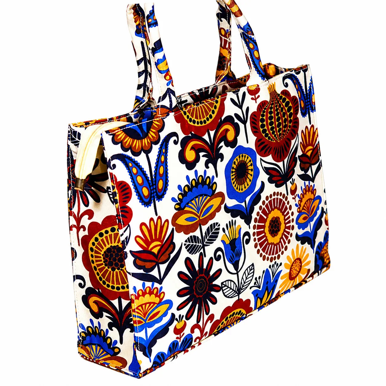 Flora Canvas Tote Bag – Large Printed Shoulder Bag for Women