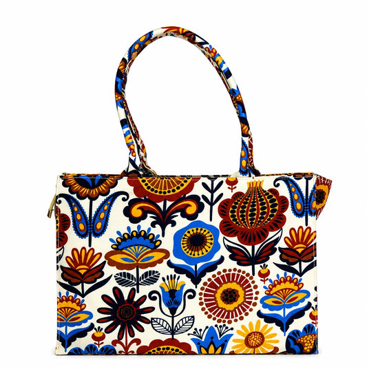 Flora Canvas Tote Bag – Large Printed Shoulder Bag for Women