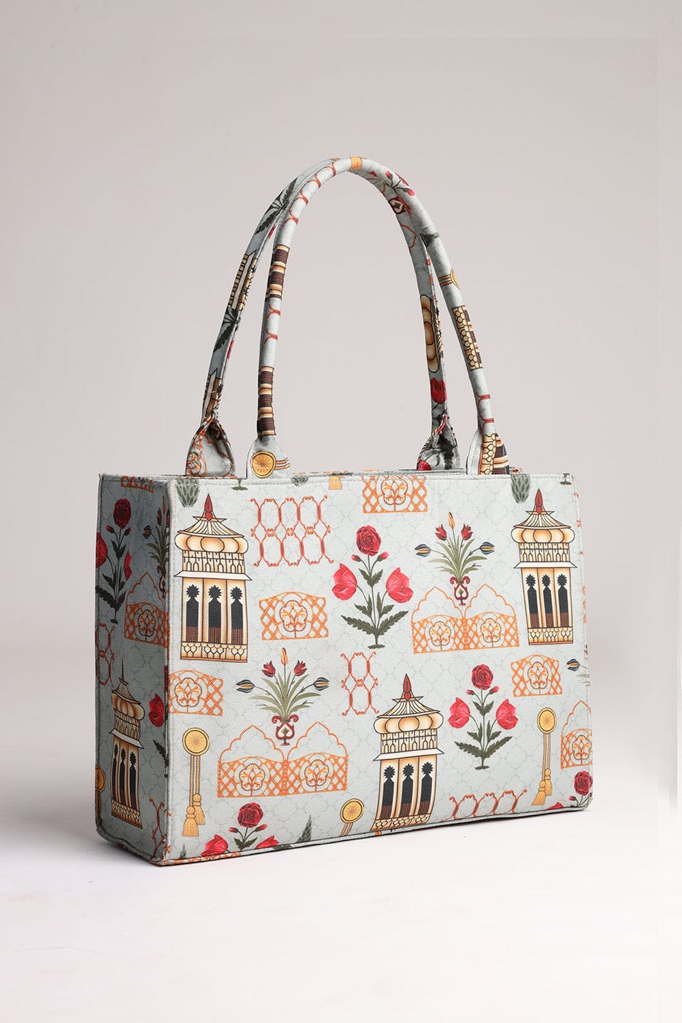 Printed Women’s Tote Bag – Elegant Floral & Architectural Design | Large Shoulder Handbag