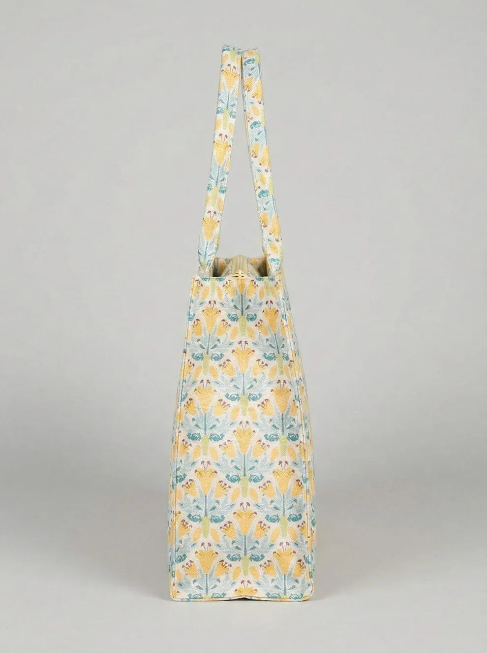 Yellow Floral Canvas Tote Bag with Spacious Shoulder Handles