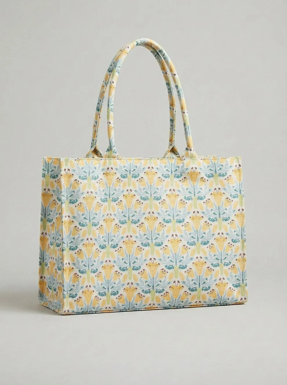 Yellow Floral Canvas Tote Bag with Spacious Shoulder Handles