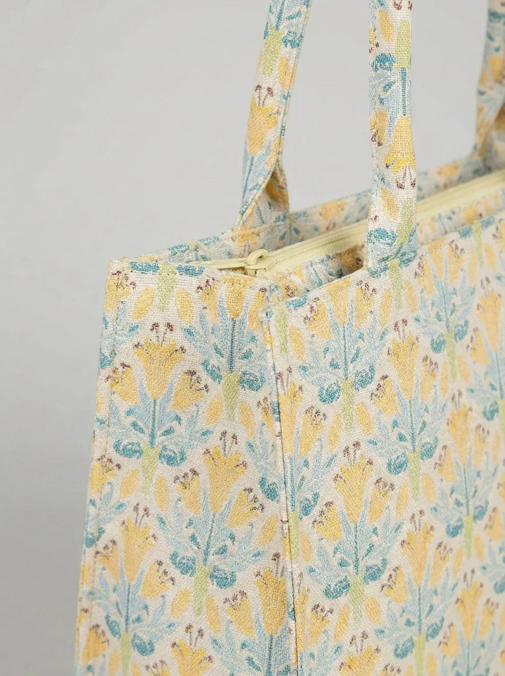 Yellow Floral Canvas Tote Bag with Spacious Shoulder Handles