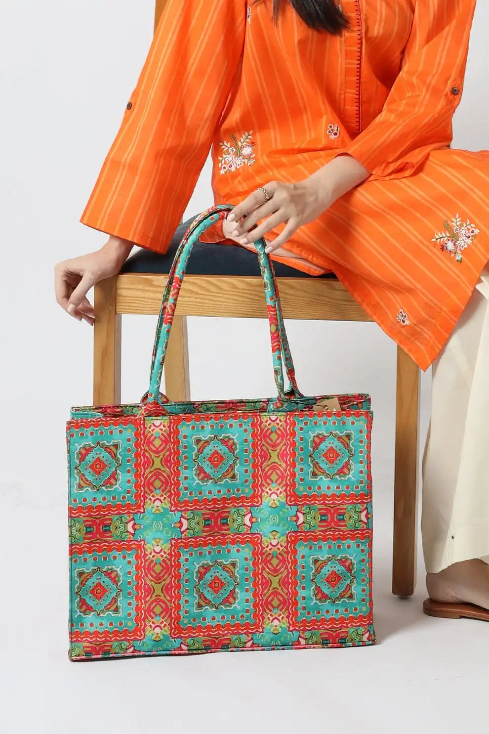 Printed Tote Bag for Women | Colorful Geometric Pattern Ladies Shoulder Bag