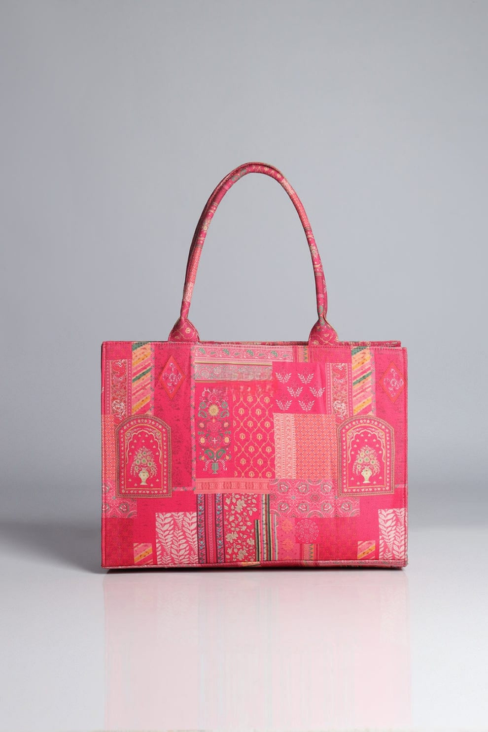 Hot Pink Heritage Patchwork Motif Canvas Shoulder Tote