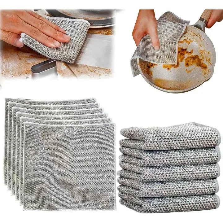 Pack of 10 Stainless Steel Mesh Dishwashing Scrubbers
