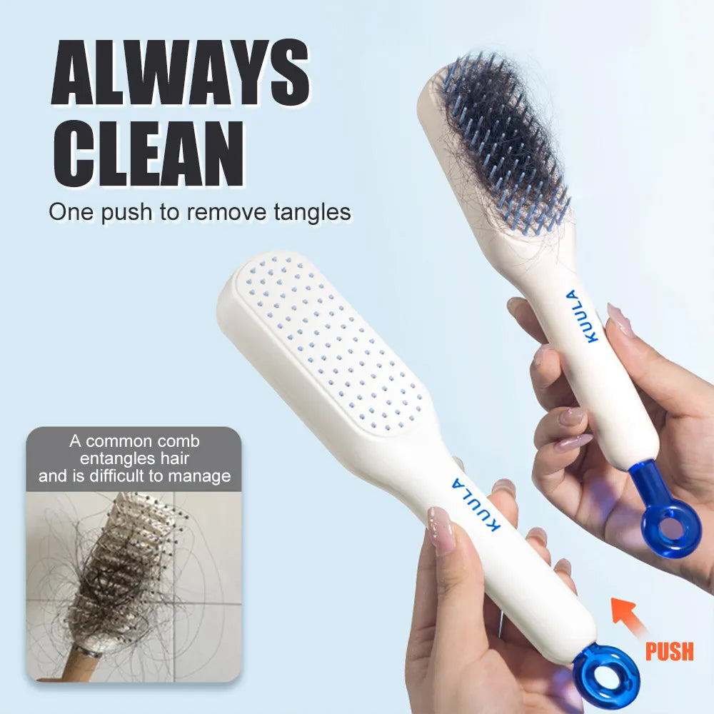 Self-Cleaning Hair Brush with Retractable Bristles