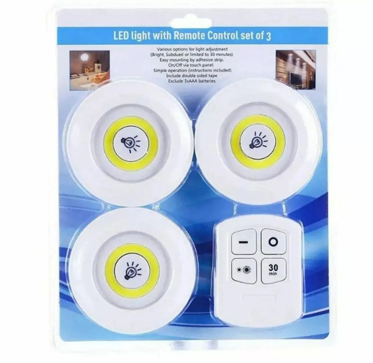 Wireless Remote Control Wireless LED Puck Lights (Set of 3)
