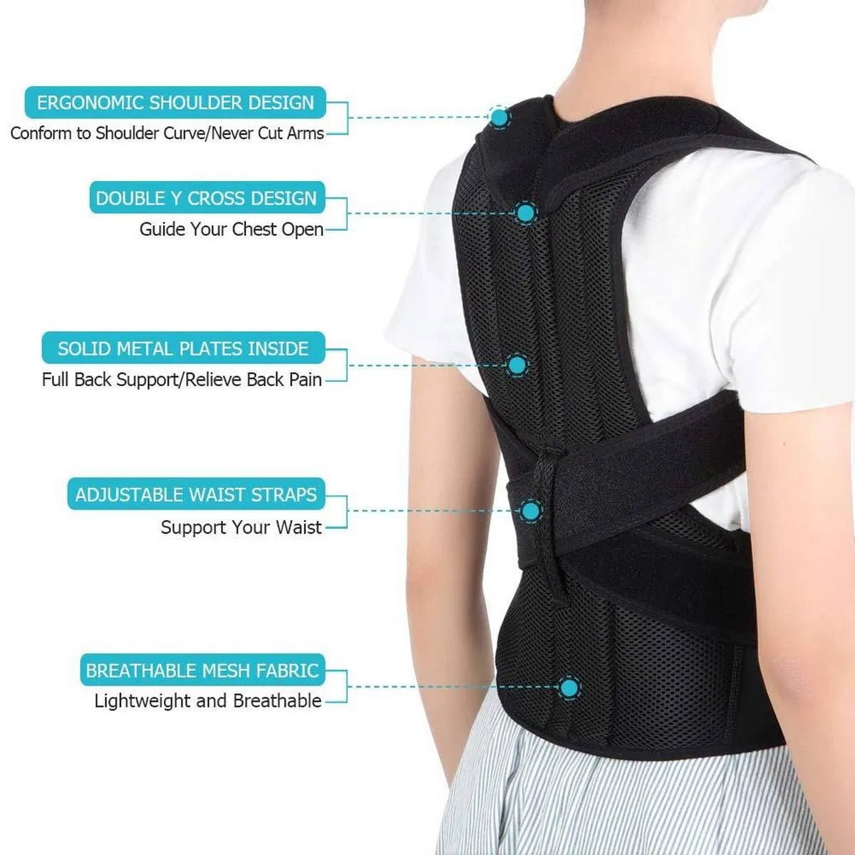Adjustable Back Support Belt with Posture Corrector for Men & Women 1pc