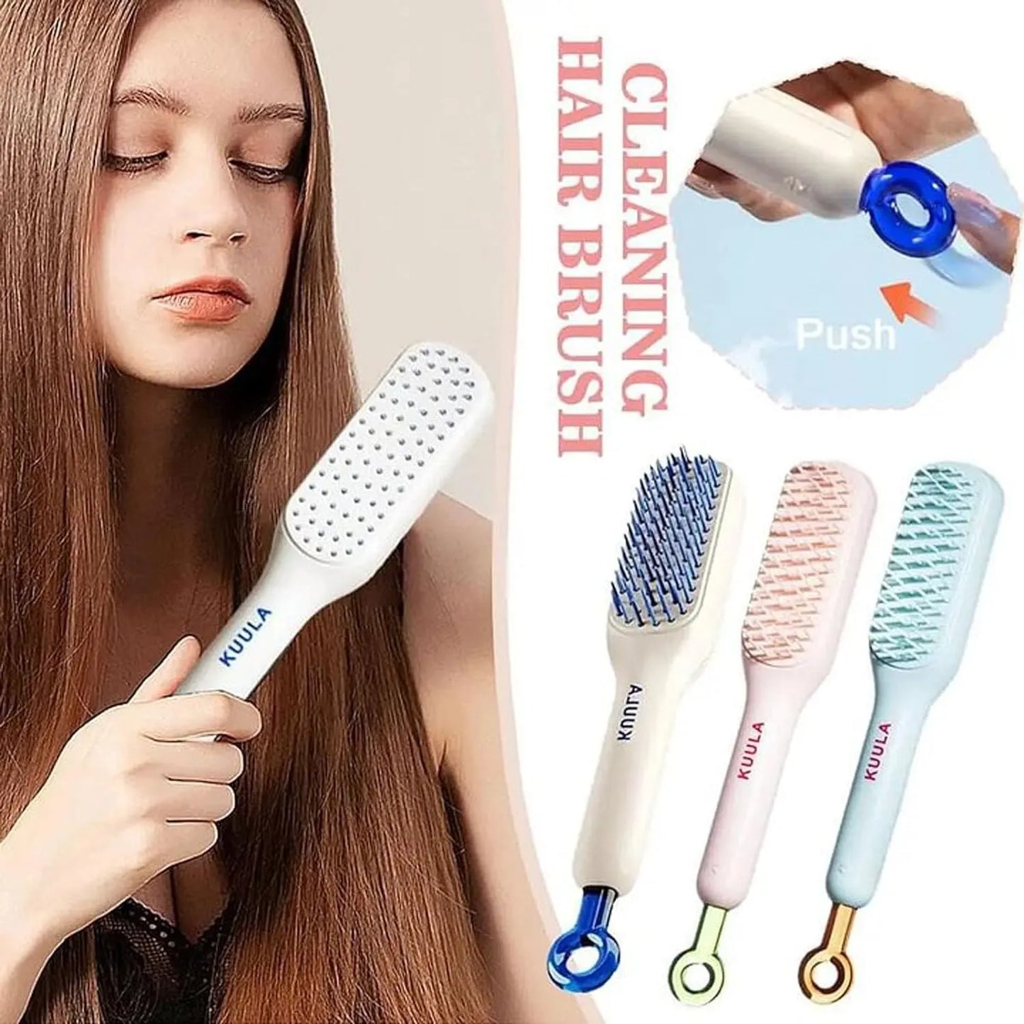 Self-Cleaning Hair Brush with Retractable Bristles