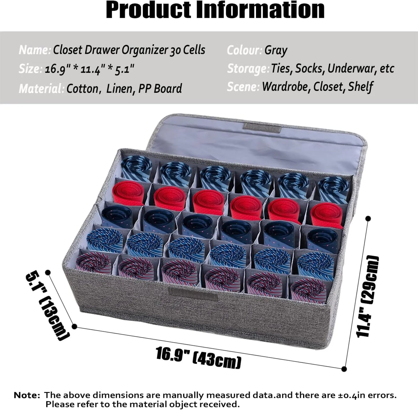 24-Pockets Sock & Underwear Drawer Organizer | Foldable Storage Box