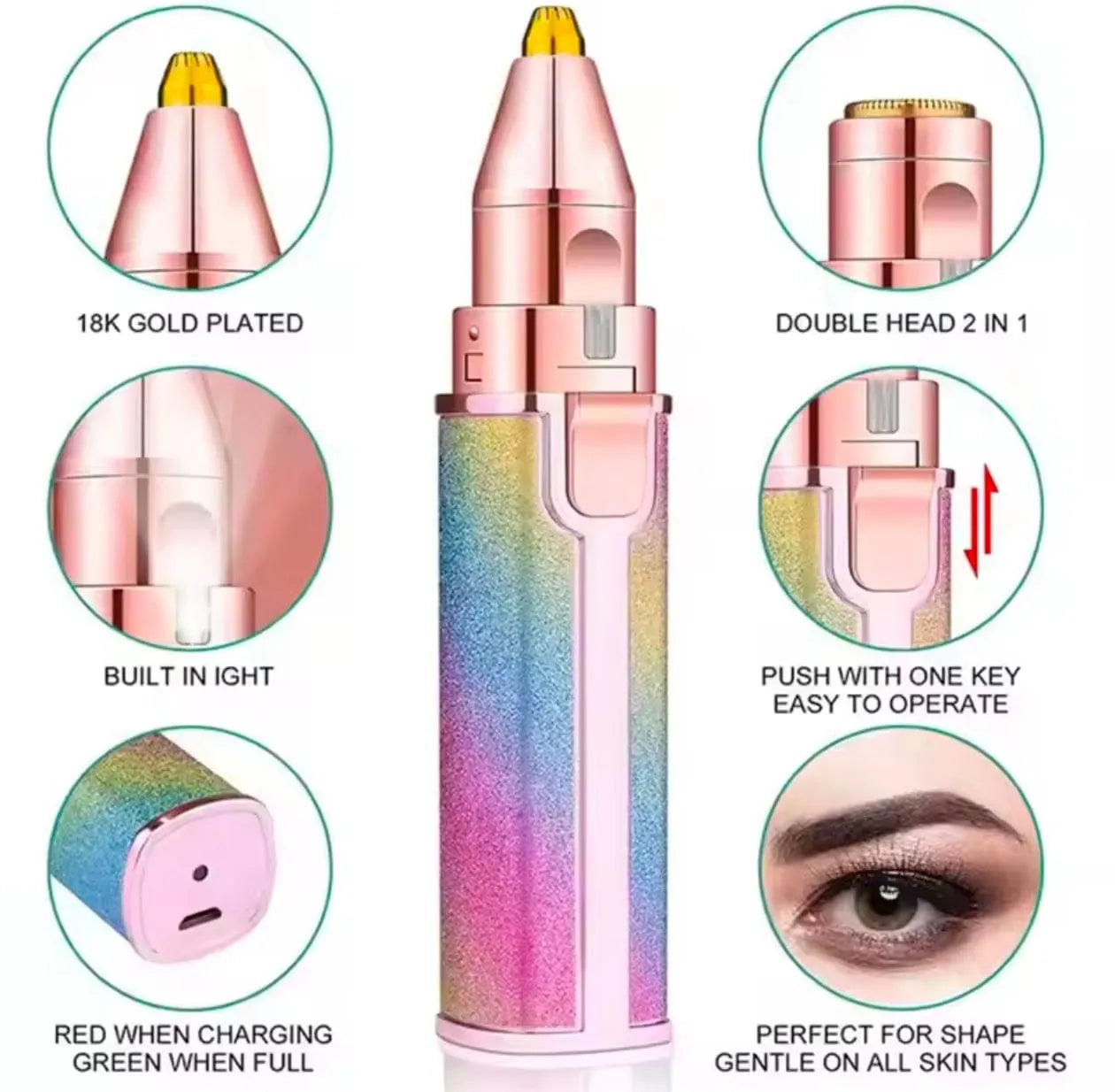 2-in-1 USB Rechargeable Eyebrow Trimmer & Mini Facial Hair Shaver