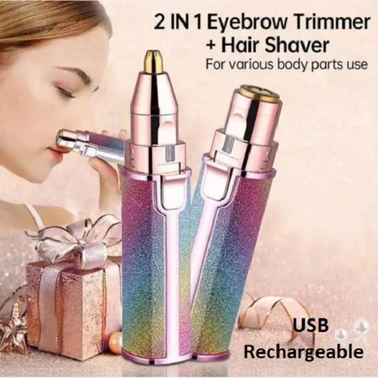 2-in-1 USB Rechargeable Eyebrow Trimmer & Mini Facial Hair Shaver