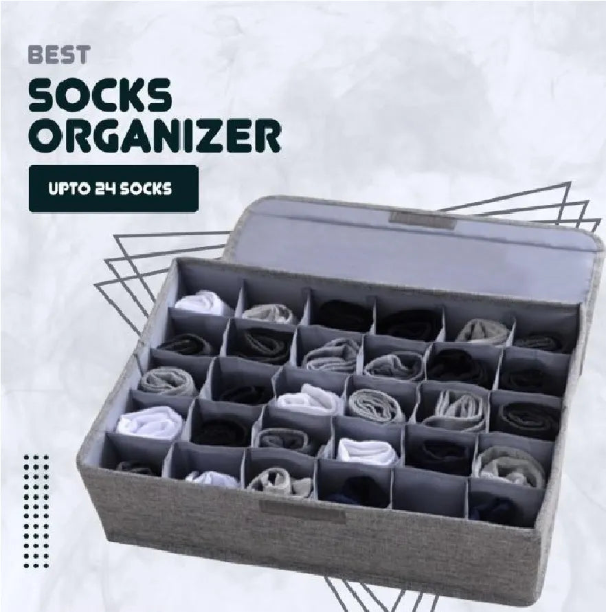 24-Pockets Sock & Underwear Drawer Organizer | Foldable Storage Box