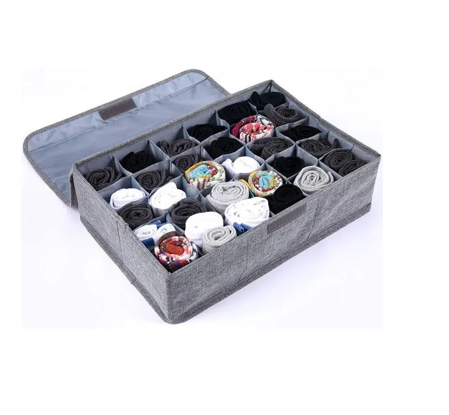 24-Pockets Sock & Underwear Drawer Organizer | Foldable Storage Box