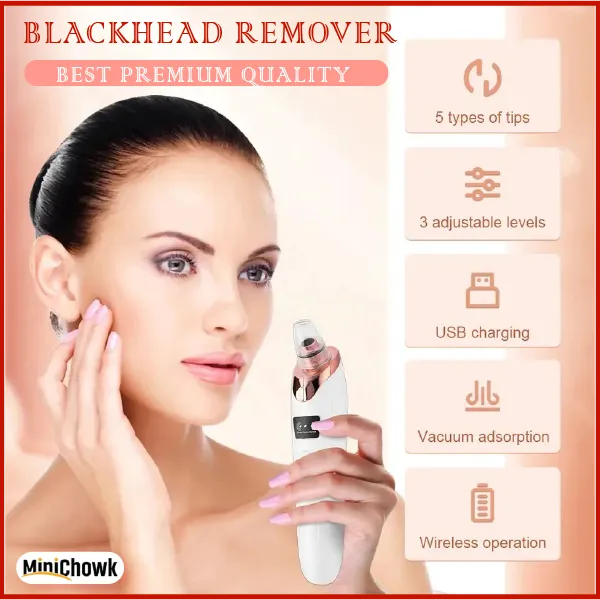 Electric Blackhead Remover Vacuum with 5 Interchangeable Suction Heads