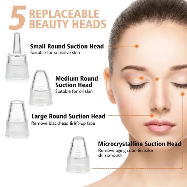 Electric Blackhead Remover Vacuum with 5 Interchangeable Suction Heads