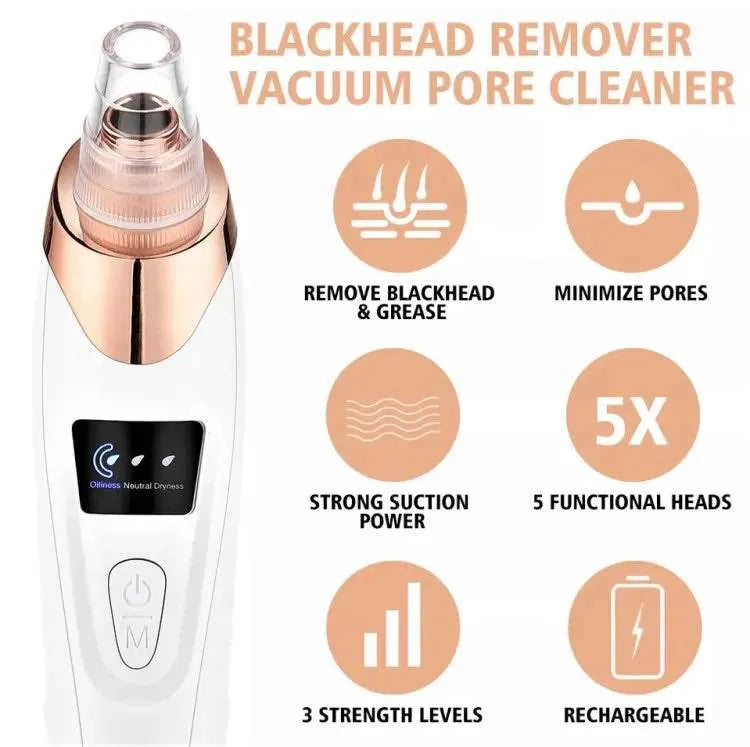 Electric Blackhead Remover Vacuum with 5 Interchangeable Suction Heads