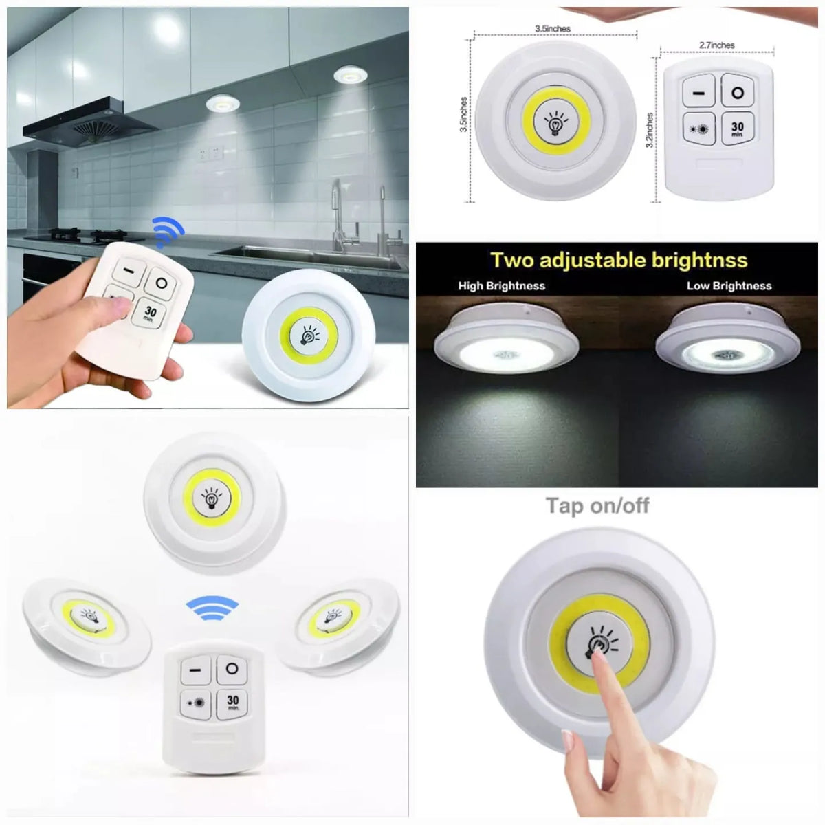 Wireless Remote Control Wireless LED Puck Lights (Set of 3)