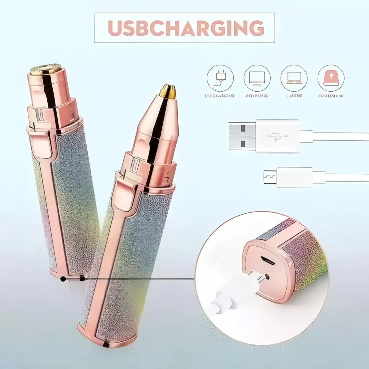 2-in-1 USB Rechargeable Eyebrow Trimmer & Mini Facial Hair Shaver