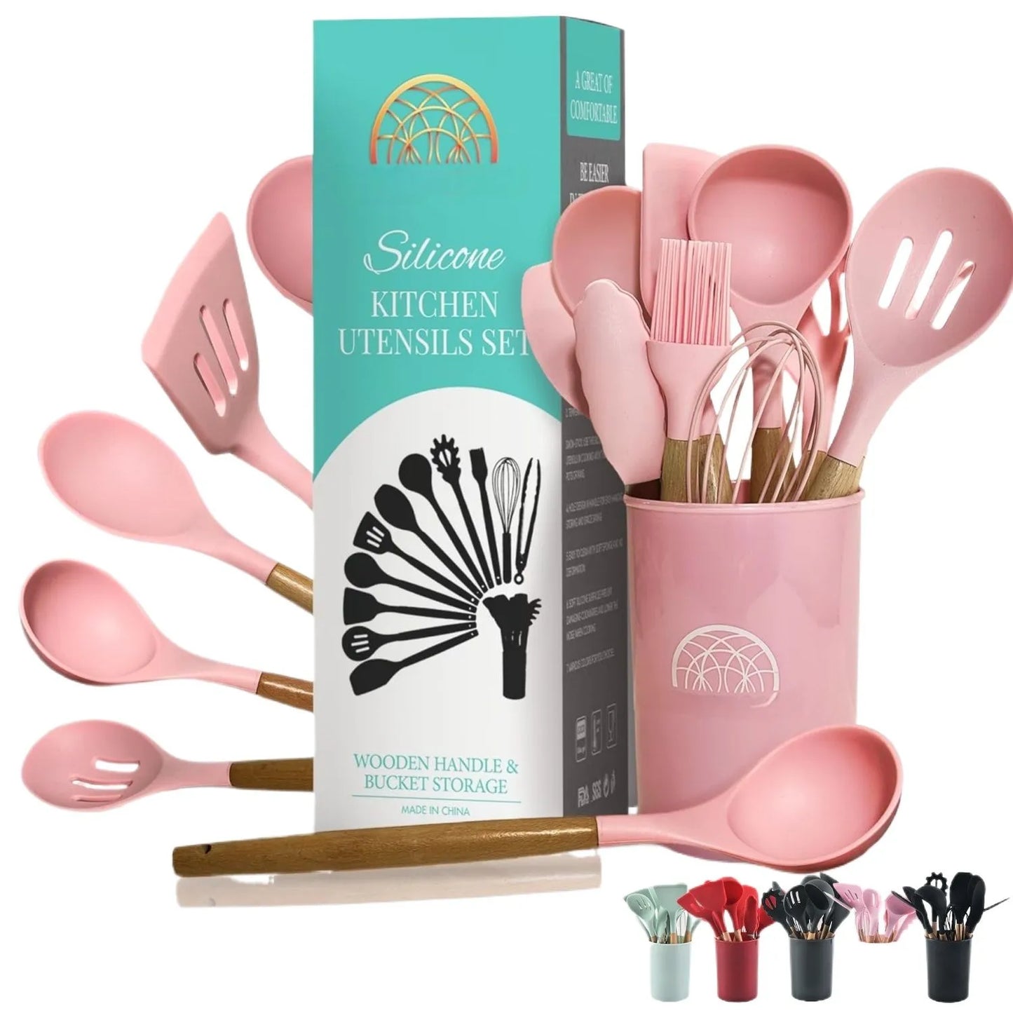 Mini 12-Piece Non-Stick Silicone Kitchen Utensils Set with Holder