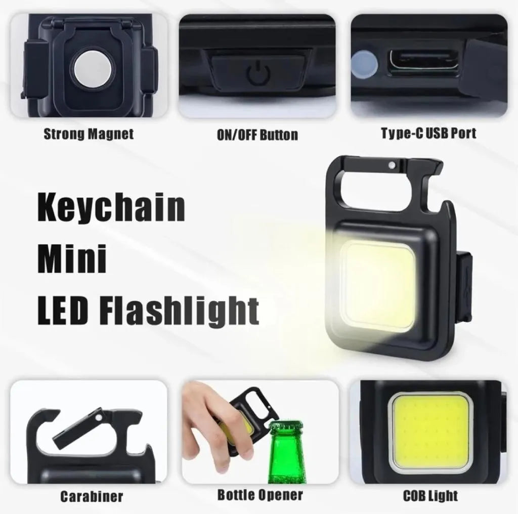 Mini COB Keychain LED Rechargeable Flashlight Work Light