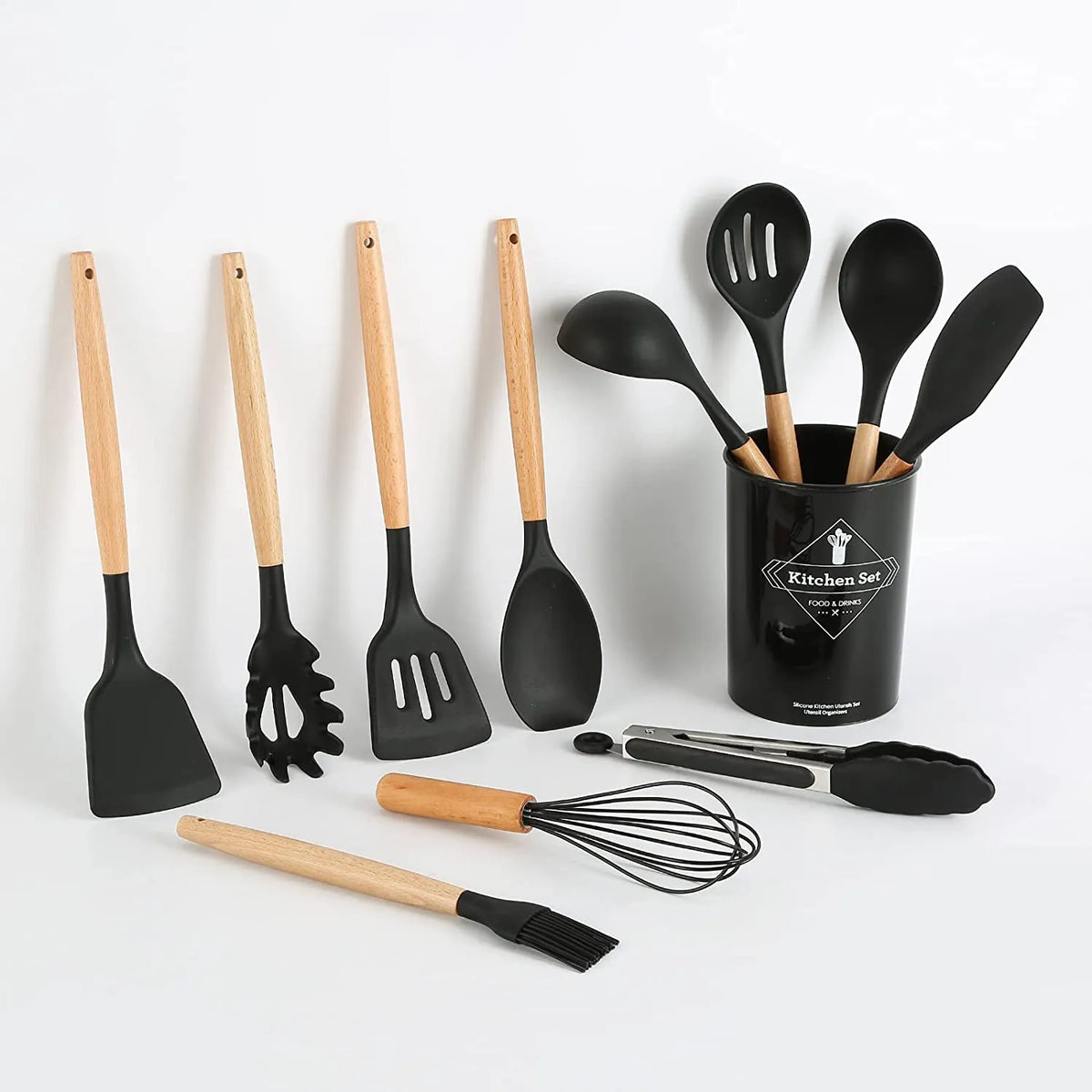Mini 12-Piece Non-Stick Silicone Kitchen Utensils Set with Holder