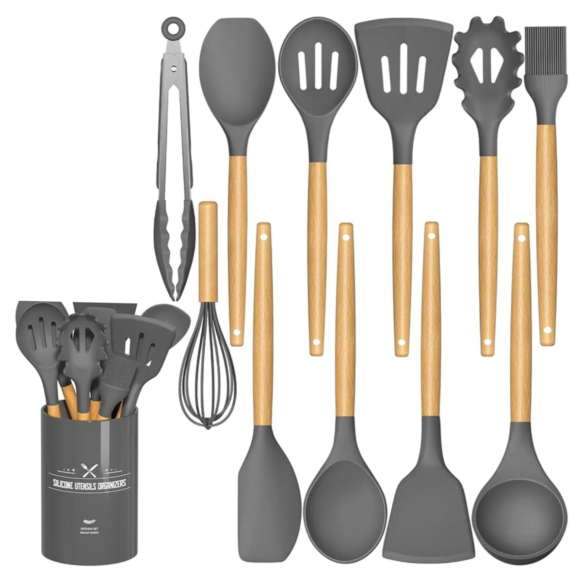 Mini 12-Piece Non-Stick Silicone Kitchen Utensils Set with Holder