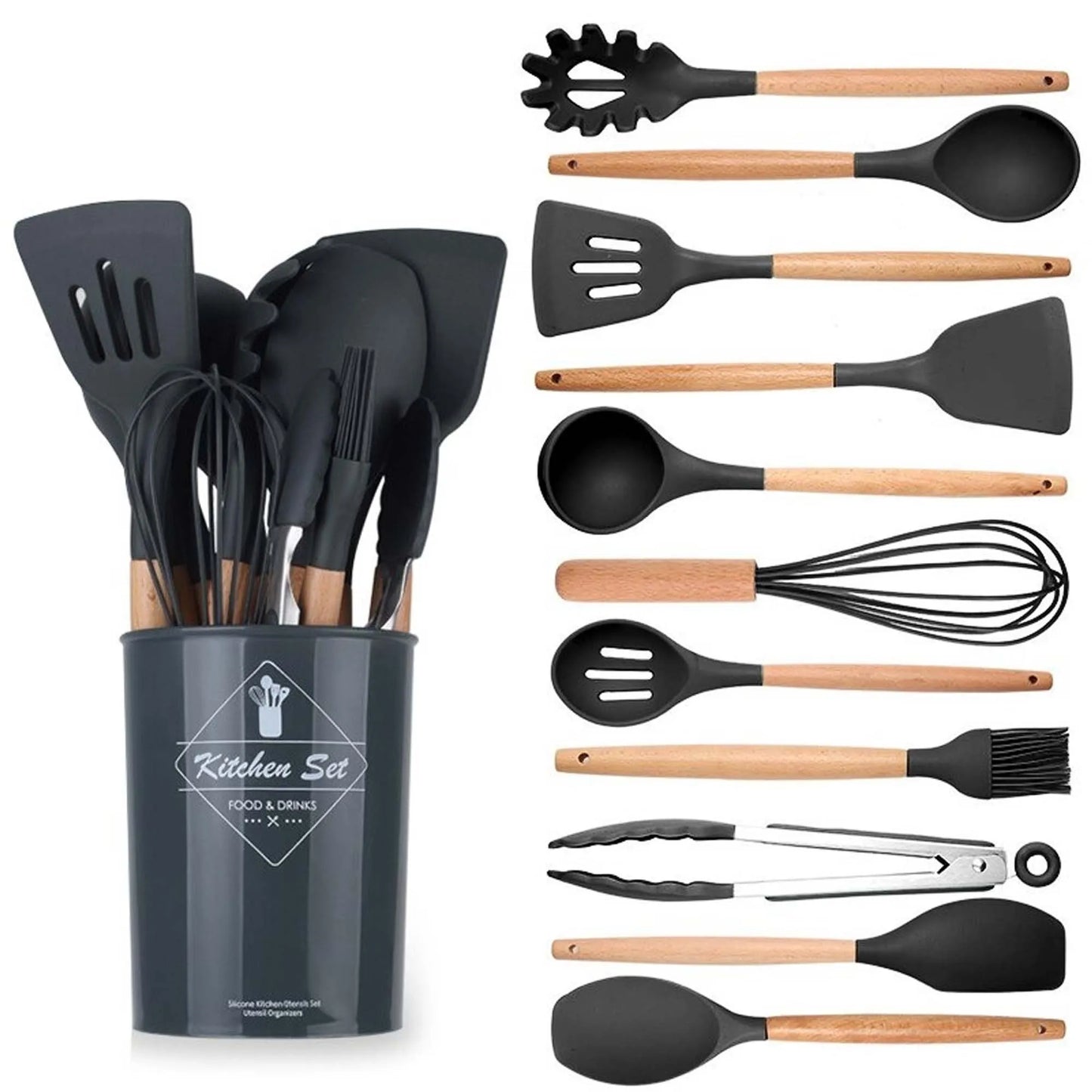 Mini 12-Piece Non-Stick Silicone Kitchen Utensils Set with Holder