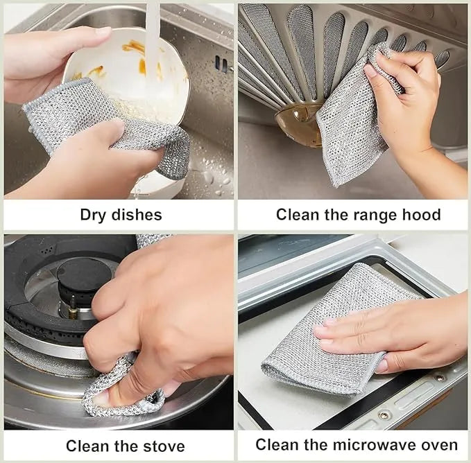 Pack of 10 Stainless Steel Mesh Dishwashing Scrubbers