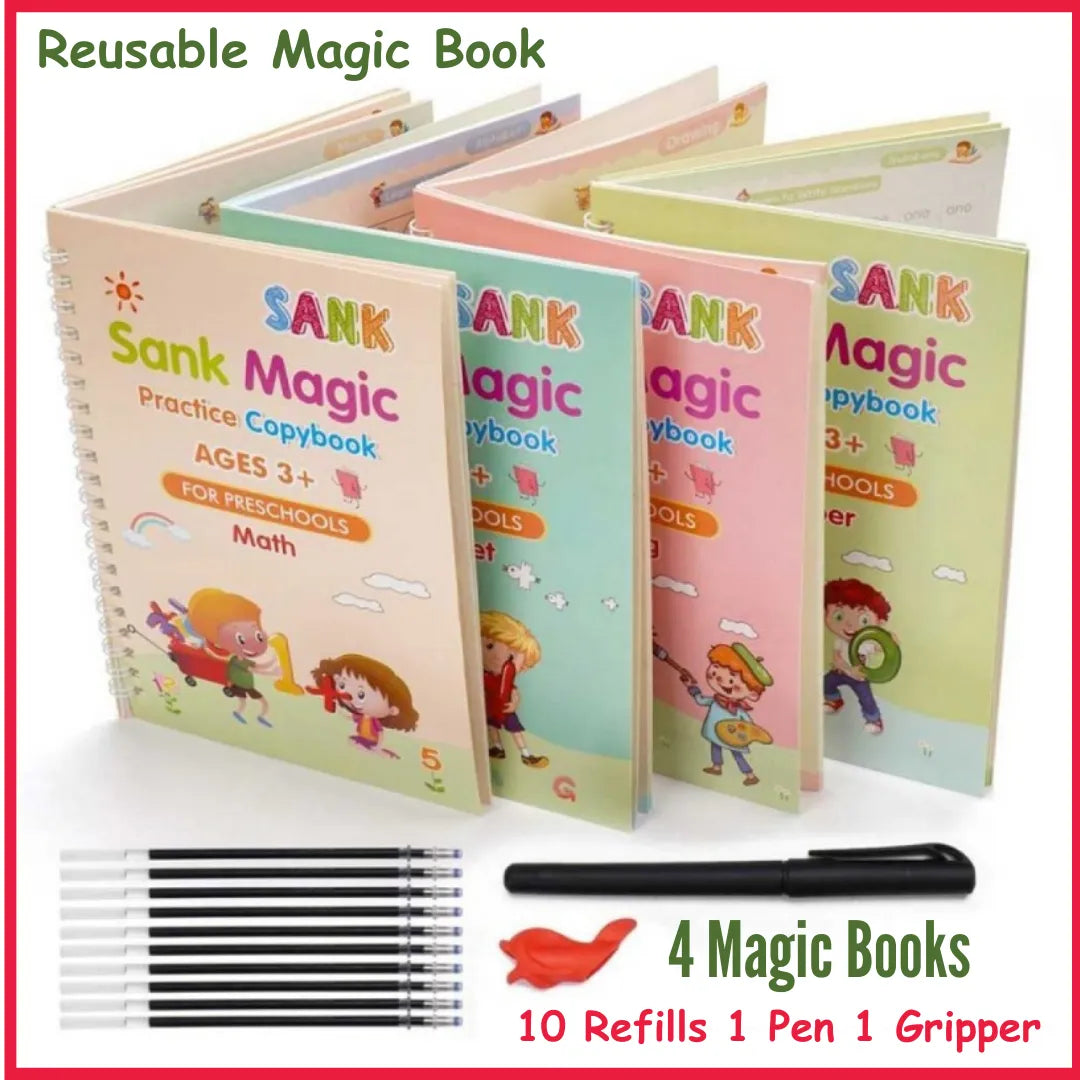 Sank Magic Practice Copybook Set - 4 Books & 10 Refills 1 pen 1 gripper