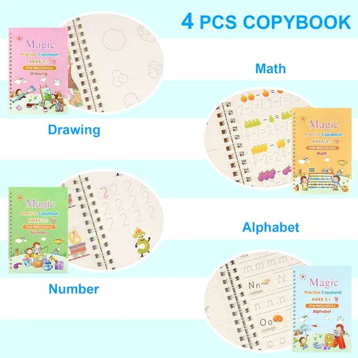 Sank Magic Practice Copybook Set - 4 Books & 10 Refills 1 pen 1 gripper